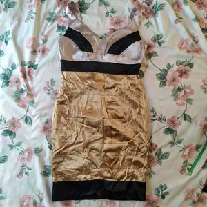 Gold Colorblock Bodycon Bandage Cocktail Y2K Dress